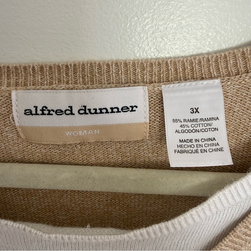 Alfred Dunner 3XL Embroidered Flower Sweater Top 3/4 Sleeve Tan Lightweight - Picture 5 of 5